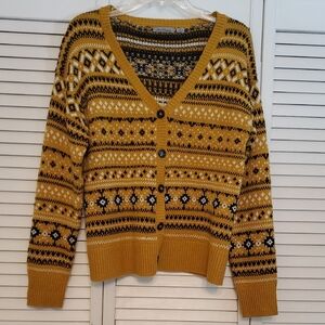 Jason Maxwell Mustard Gold and Black Pattern Cardigan Sweater, Size Medium